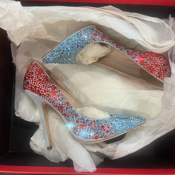 *RARE* Julia Haart Blue and Red Crystal Pave Pumps (never worn, new in box) - Picture 6 of 7